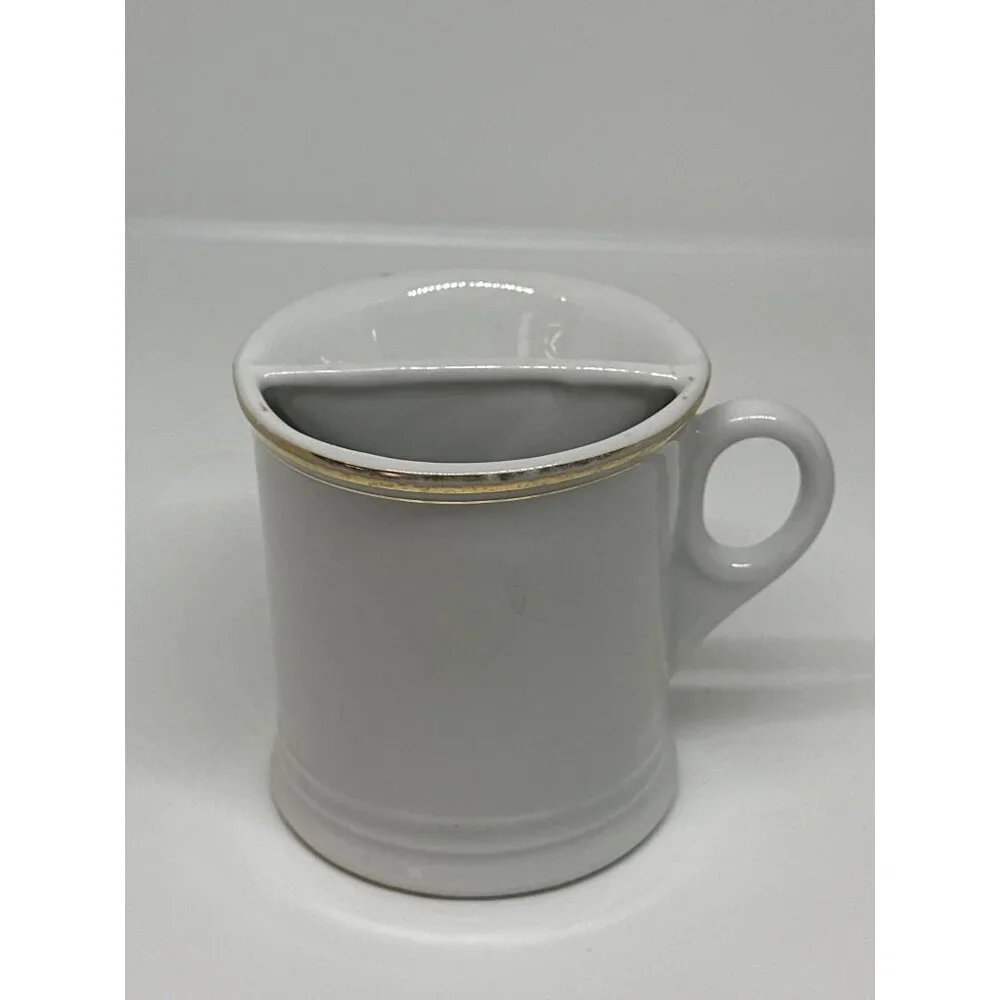VTG Ceramic Shaving Mug w/ Mustache Guard | White & Gold Trim Gentry‎ Barber Cup